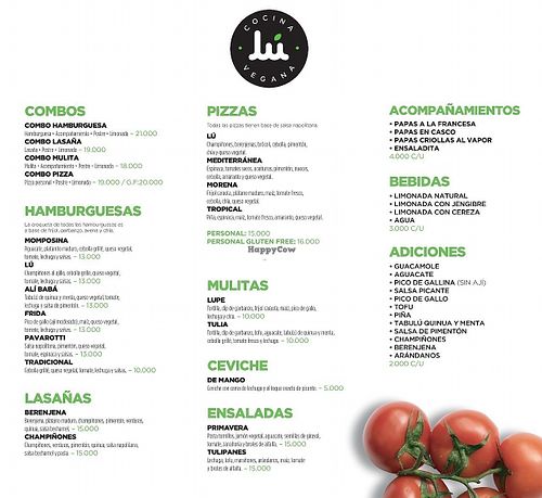 MENU at Lu Cocina Vegana in Bogota
