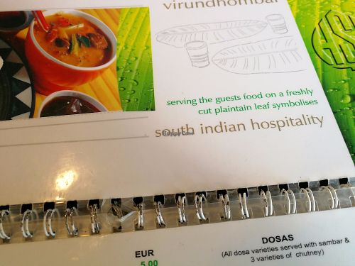 The menu at Saravana Bhavan in Amsterdam