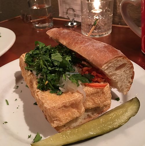 smoked tofu bahn mi at Night Light Lounge in Portland