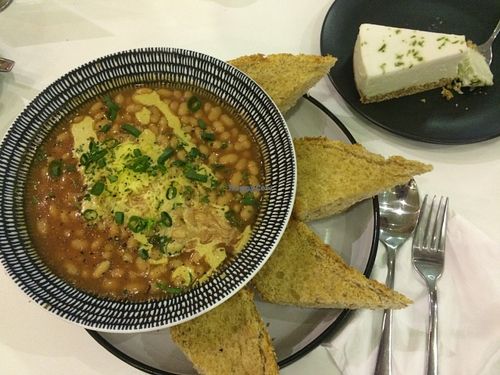 Baked beans with delicious sourdough bread.  Key lime pie. at Cheeky Yam in Cairns