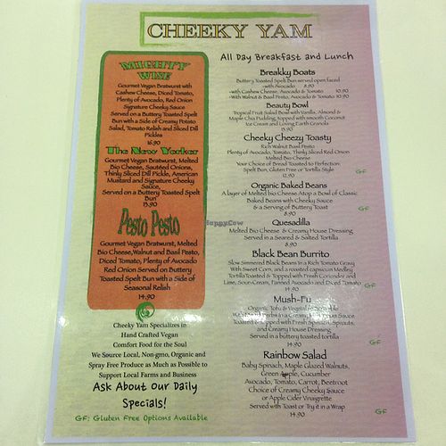 menu at Cheeky Yam in Cairns