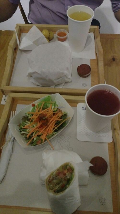 Philadelphia/falafel burger and falafel wrap  at Aba Opción Vegetariana in Bogota