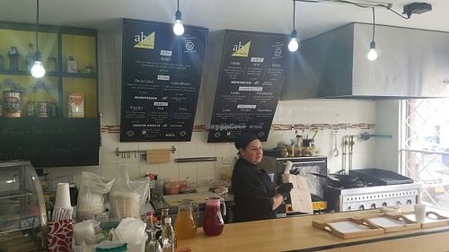 kitchen and menu at Aba Opción Vegetariana in Bogota