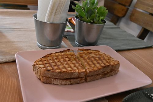 Salami and cheese toast at Green Beans in Lisbon