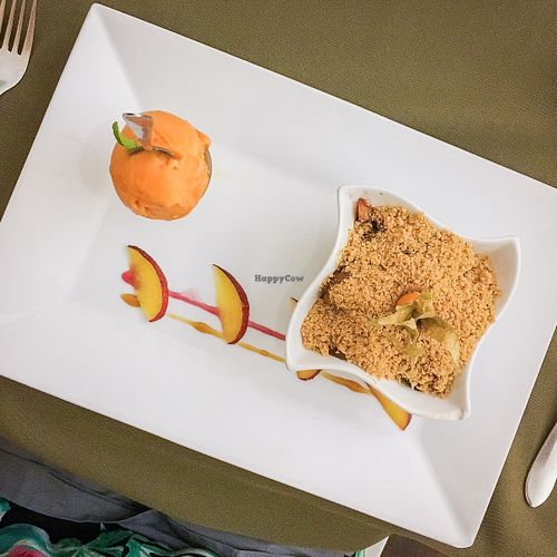 apple crumble with tangerine sorbet - BEST DISH!!! at Olives Restaurante in Funchal