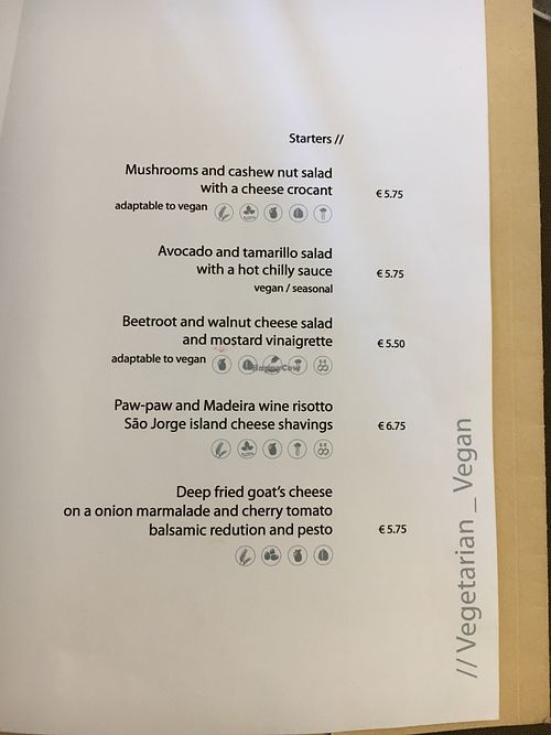 vegetarian and vegan menu: starters at Olives Restaurante in Funchal