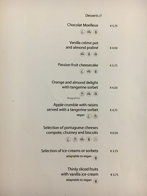 dessert menu at Olives Restaurante in Funchal