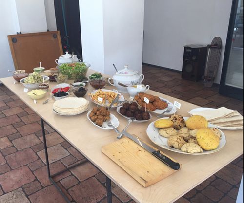 Saturday brunch table at Terapija in Riga