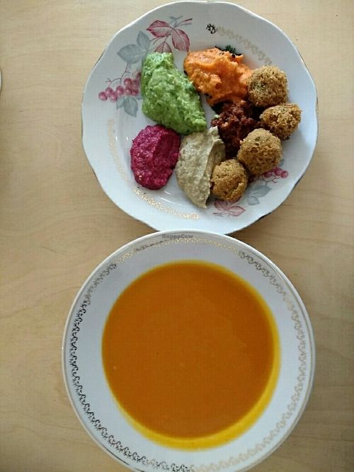 soup and fallafels at Terapija in Riga