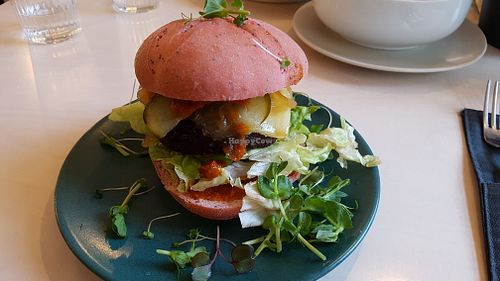 Vegan cheese burger with seitan at Terapija in Riga