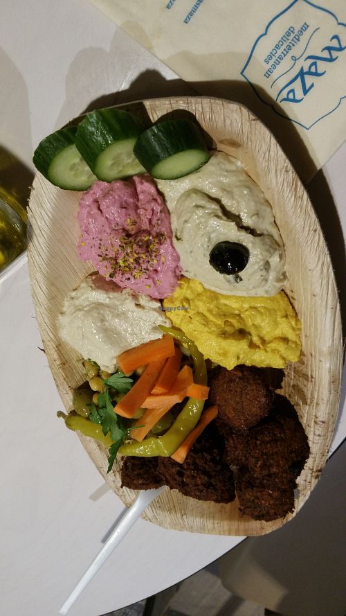 Mixed hummus and falafel plate for 7,50 Euro (usually served with bread)  at Maza Mediterranean Delicacies in Amstelveen