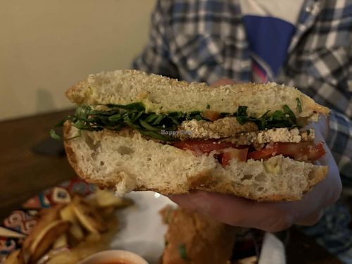 Tofu and veggies on a sandwich. at Xela Green in Quetzaltenango