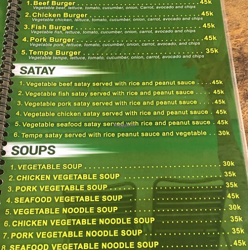 menu at Bali Maitreya Cafe in Lembongan