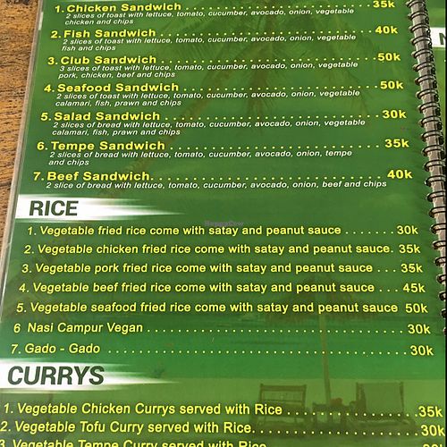 menu at Bali Maitreya Cafe in Lembongan