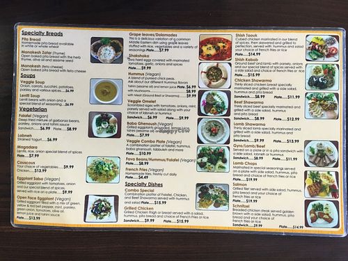 menu at Amena Bakery and Cafe in Las Vegas