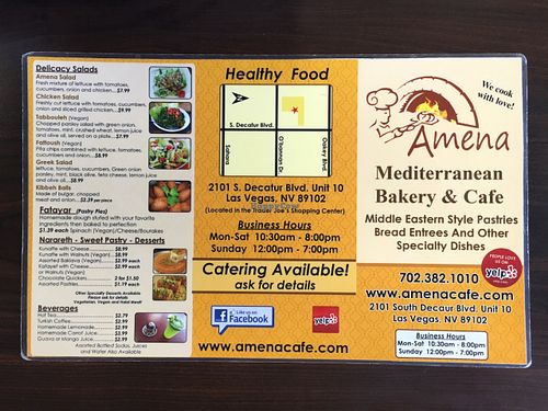 menu at Amena Bakery and Cafe in Las Vegas