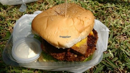 Delicious soy Burger with tofu at Fast & Vegan in Santa Cruz