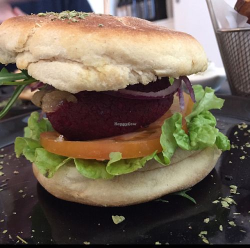 Beet burger at 26 Vegan Food Project in Lisbon