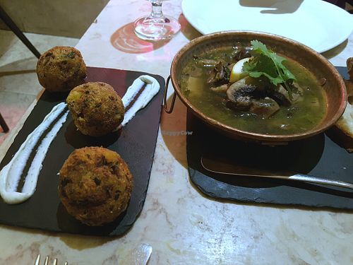 Bacalhau and mushroom soup at 26 Vegan Food Project in Lisbon