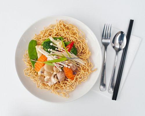 CRISPY GRAVY EGG NOODLE (RICE NOODLE IS AVAILABLE) at Kindness Vegan in Darlinghurst