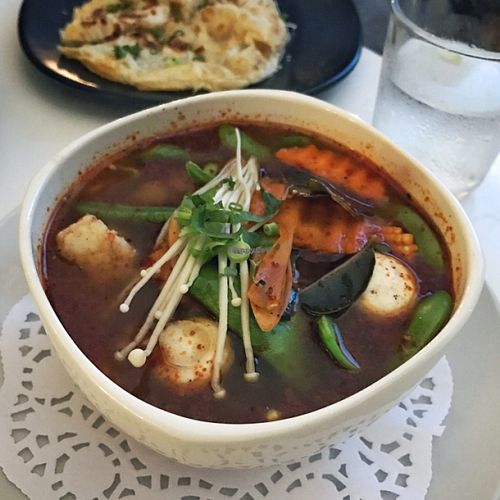 tong yum soup (entree) at Kindness Vegan in Darlinghurst