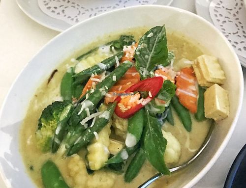 green curry with wild berry rice at Kindness Vegan in Darlinghurst