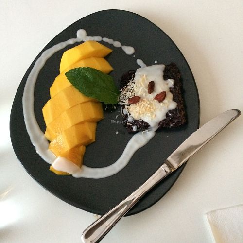 Mango Sticky Rice for dessert - a contemporary take on a Thai classic, amazing! at Kindness Vegan in Darlinghurst