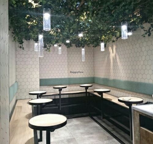 Indoor garden seating area at Rawligion - Tottenham St in London