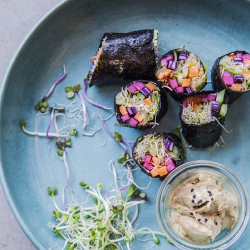 vegan sushi rolls with peanut dip  at The Meets - Cornelis in Amsterdam