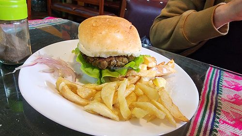 lentil burger. good and preferred eggplant burger at Koala Cafe in Potosi