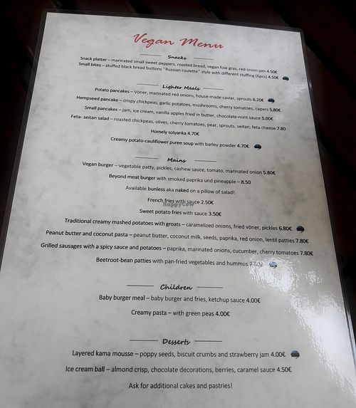 Vegan menu (June 2020) at Kohvik Kroon in Parnu