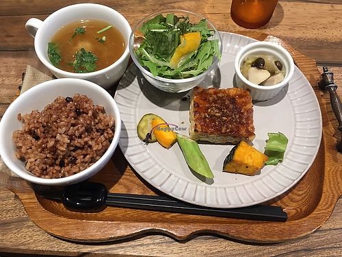 Tempeh set for lunch at Kissa Saeki in Hiroshima
