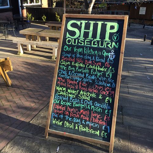 Vegan kitchen board outside  at The Ship Inn in Newcastle Upon Tyne
