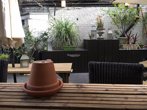 nice seating in the garden  at The Stand Comedy Club in Newcastle Upon Tyne