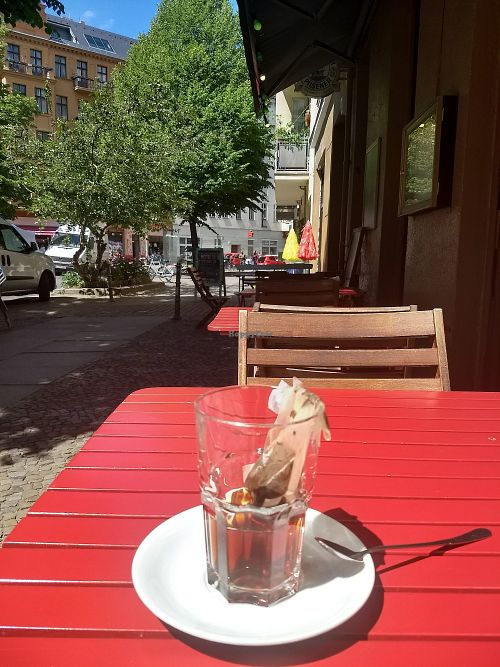 Tea outside cafe v at Cafe V in Berlin