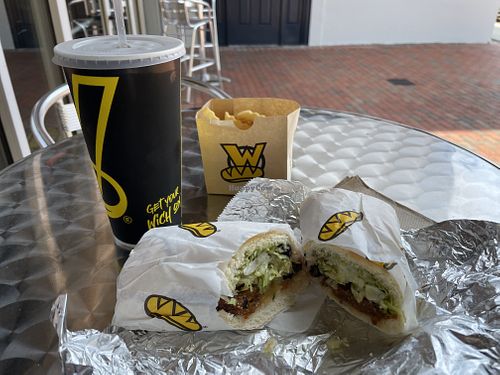 Build your own.  Black bean, avocado, lettuce, carnalities onion, and black olives with oil and vinegar   at Which Wich  in Bluffton