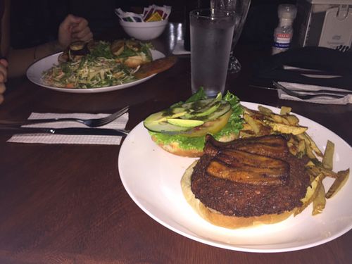 falafel burger with sweet plantain  at Life House Organic Restaurant in La Fortuna