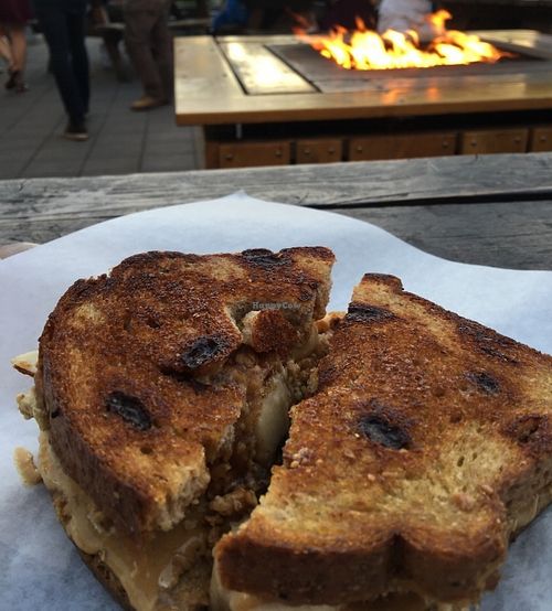 Grilled nut butter and banana sammie on cinnamon raisin bread with apple butter at PBJ Grilled - Food Truck in Portland
