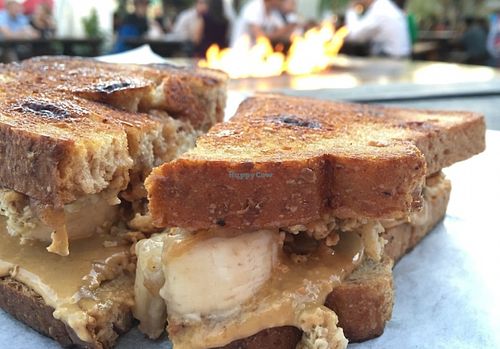 Grilled nut butter, applesauce, banana, conn-raisin bread at PBJ Grilled - Food Truck in Portland