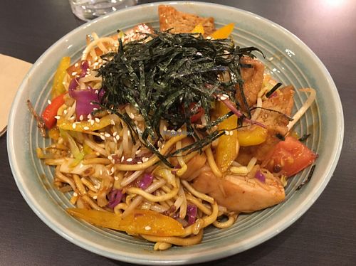Japanese Yakisoba noodles plus tofu at Green Time in Auckland