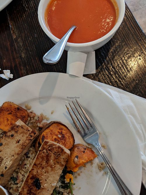 Whole grain hash and coconut tomato soup. at Iron Hen Cafe in Greensboro