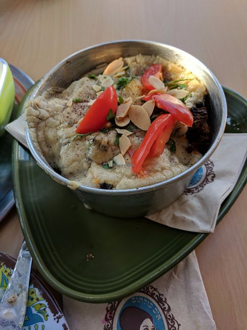 Portobello mushroom and lentil sinyeh  at Umm Kulthum in Haifa