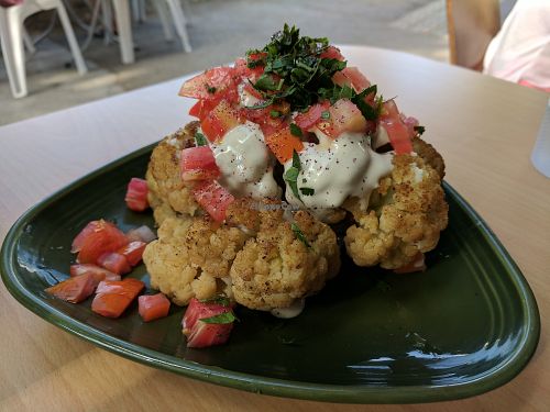 Roasted cauliflower with techina  at Umm Kulthum in Haifa
