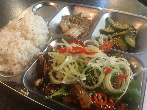 Seitan dish at 6K Foodmarket in Helsinki