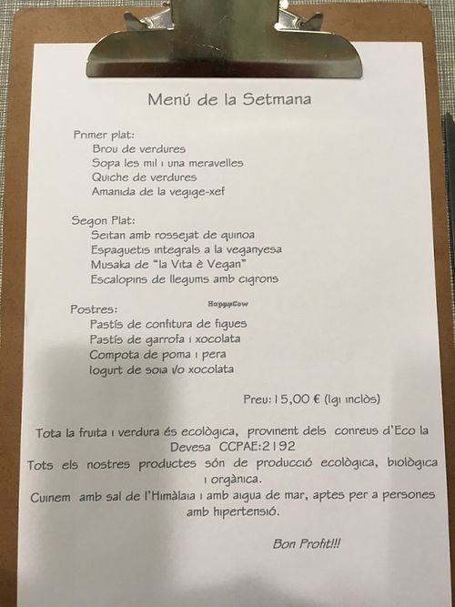 Menu at La Vita e Vegan in Escaldes-engordany
