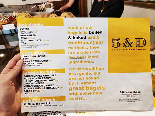 Menu: Summer 2019 at 5 & Dime Bagel Co. in Melbourne