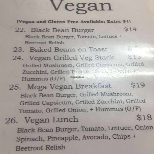 vegan menu at The Whistling Cat in Mount Gambier