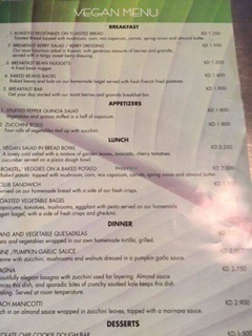 vegan menu at Organica in Kuwait City