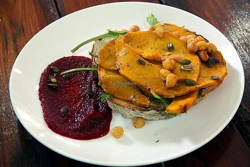 Bread with fried pumpkin topping.  at Bubba's - Ban Tai in Koh Phangan
