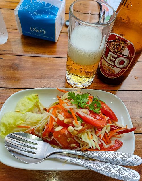 Som Tam (spicy papaya salad) at Bodhi Tree Cafe in Chiang Mai